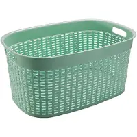 Hega hogar Rotan line wasmand - mintgroen - inhoud 44 liter - kunststof - 58 x 39 x 27 cm - Wasmanden