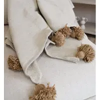Poufs&Pillows Dekentje - pompom deken creme met beige – Ideaal als sprei voor je bed of deken voor op de bank - 150 x 200cm - Plaid woon- en slaapkamer