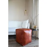Poufs&Pillows Leren poef (XL) Honing bruin - Vierkant - Handgemaakt - Gevuld geleverd -