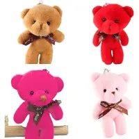 CMC Sleutelhanger pluche beer 4 stuks - rood roze bruin fuchsia - 11 cm - knuffel dier Valentijnsdag