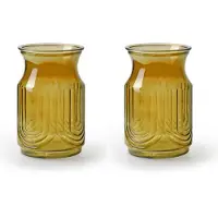 Jodeco Bloemenvazen - 2x stuks - amber geel/transparant glas - H20 x D12.5 cm