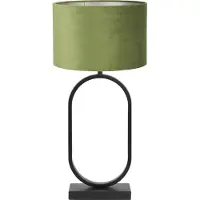 Light & Living Tafellamp Jamiri/Velours - Zwart/Olijfgroen - Ø30x67cm - Tafellamp met kap