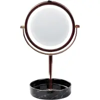 Beliani Make-up spiegels, Cosmeticaspiegel roségoud / zwart met LED-verlichting ø 26 cm SAVOIE