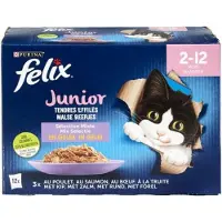Felix 2x in Gelei Junior (2-12m) Mix Selectie- Kattenvoer Natvoer - forel, Zalm ,Rund & Kip - 12x 85 g