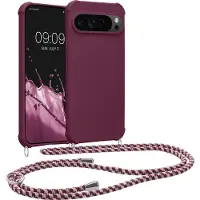 Kwmobile telefoonhoesjegeschikt voor Google Pixel 9 / Pixel 9 Pro - Hoesje van siliconen met telefoonkoord - In bordeaux-violet