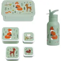 A Little Lovely Company Back to school set - Drinkfles RVS/4 Snackdozen/Bentobox - Bosvriendjes