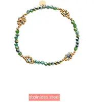 Go Dutch Label Day&Eve by Armband (Sieraad) Elastisch Bloemen Kralen Groen