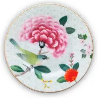Pip studio blushing birds off white set van 6 petit-four bordjes 12cm - wit met bloemen