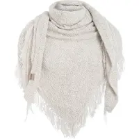Knit Factory Amber Gebreide Omslagdoek - Driehoek Sjaal Dames - Dames sjaal - Wintersjaal - Stola - Wollen sjaal - Beige - 190x85 cm - Sjaal met franje