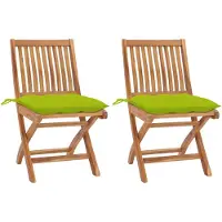 vidaXL Tuinstoelen 2 st met heldergroene kussens massief teakhout