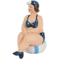Gerkimex Home decoratie beeldje dikke dame zittend - donkerblauw badpak - 11 cm - Beeldjes