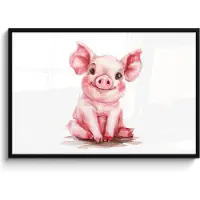 PosterMonkey Poster in lijst - Fotolijst 120x80 cm - Posters - Varken - Roze - Baby dier - Boerderij dieren - Posterlijst zwart - Kamer decoratie - Wanddecoratie kinderkamer - Muurdecoratie babykamer