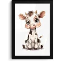 PosterMonkey Poster in lijst - Fotolijst 20x30 cm - Posters - Koe - Baby dier - Boerderij dieren - Posterlijst zwart - Kamer decoratie - Wanddecoratie kinderkamer - Muurdecoratie babykamer