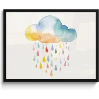 PosterMonkey Poster in lijst - Fotolijst 80x60 cm - Posters - Wolk - Regen - Watercolor - Kleurrijk - Posterlijst zwart - Kamer decoratie - Wanddecoratie kinderkamer - Muurdecoratie babykamer