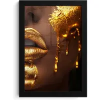 PosterMonkey Poster in lijst - Fotolijst 20x30 cm - Posters - Vrouw - Goud - Gezicht - Verf - Lippen - Posterlijst zwart - Decoratie - Wanddecoratie woonkamer - Muurdecoratie slaapkamer