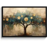 PosterMonkey Poster in lijst - Fotolijst 90x60 cm - Posters - Boom - Abstract - Bruin - Goud - Industrieel - Posterlijst zwart - Decoratie - Wanddecoratie woonkamer - Muurdecoratie slaapkamer