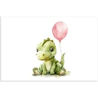 PosterMonkey Poster 90x60 cm - Draak - Baby dier - Roze ballon - Posters - Kamer decoratie accessoires - Wanddecoratie kinderkamer - Muurdecoratie babykamer