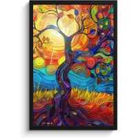 PosterMonkey Poster in lijst - Fotolijst 40x60 cm - Posters - Boom - Zon - Verflook - Kleuren - Abstract - Posterlijst zwart - Decoratie - Wanddecoratie woonkamer - Muurdecoratie slaapkamer