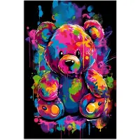 PosterMonkey Poster 80x120 cm - Beer - Verf - Kleurrijk - Knuffeldier - Posters - Wanddecoratie tienerkamer - Kamer decoratie voor tieners - Tiener jeugdkamer accessoires
