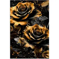 PosterMonkey Poster 80x120 cm - Rozen - Goud - Zwart - Bloemen - Modern - Posters - Kamer decoratie - Wanddecoratie woonkamer - Muurdecoratie slaapkamer