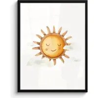 PosterMonkey Poster in lijst - Fotolijst 60x80 cm - Posters - Zon - Wolken - Pastel kleuren - Posterlijst zwart - Kamer decoratie - Wanddecoratie kinderkamer - Muurdecoratie babykamer