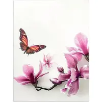 PosterMonkey Poster 60x80 cm - Bloesem - Vlinder - Roze - Natuur - Wit - Posters - Wanddecoratie badkamer - Muurdecoratie WC - Decoratieve accessoires - Toilet muur decoratie
