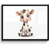 PosterMonkey Poster in lijst - Fotolijst 80x60 cm - Posters - Koe - Baby dier - Boerderij dieren - Posterlijst zwart - Kamer decoratie - Wanddecoratie kinderkamer - Muurdecoratie babykamer