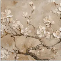 PosterMonkey Poster 50x50 cm - Bloemen - Modern - Beige - Wit - Bloesem - Posters - Kamer decoratie - Wanddecoratie woonkamer - Muurdecoratie slaapkamer