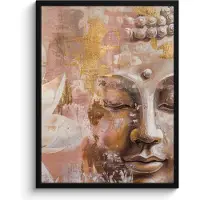 PosterMonkey Poster in lijst - Fotolijst 60x80 cm - Posters - Buddha - Bloem - Goud - Roze - Abstract - Posterlijst zwart - Decoratie - Wanddecoratie woonkamer - Muurdecoratie slaapkamer