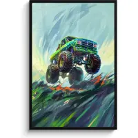 PosterMonkey Poster in lijst - Fotolijst 80x120 cm - Posters - Monstertruck - Auto - Jongens - Groen - Posterlijst zwart - Wanddecoratie tienerkamer - Kamer decoratie voor tieners - Tiener jeugdkamer accessoires