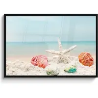 PosterMonkey Poster in lijst - Fotolijst 120x80 cm - Posters - Strand - Zeester - Schelpen - Zee - Posterlijst zwart - Wanddecoratie badkamer - Muurdecoratie WC - Decoratieve accessoires - Toilet muur decoratie