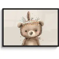 PosterMonkey Poster in lijst - Fotolijst 120x80 cm - Posters - Beer - Boho - Indianentooi - Dieren - Posterlijst zwart - Kamer decoratie - Wanddecoratie kinderkamer - Muurdecoratie babykamer