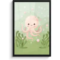PosterMonkey Poster in lijst - Fotolijst 40x60 cm - Posters - Octopus - Zeedieren - Groen - Onderwater - Posterlijst zwart - Kamer decoratie - Wanddecoratie kinderkamer - Muurdecoratie babykamer