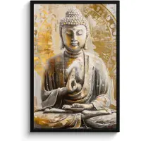 PosterMonkey Poster in lijst - Fotolijst 60x90 cm - Posters - Boeddha - Bloem - Lotus - Wit - Goud - Zen - Posterlijst zwart - Decoratie - Wanddecoratie woonkamer - Muurdecoratie slaapkamer
