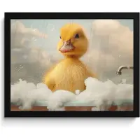 PosterMonkey Poster in lijst - Fotolijst 40x30 cm - Posters - Kuiken - Eend - Bad - Schuim - Dieren - Posterlijst zwart - Wanddecoratie badkamer - Muurdecoratie WC - Decoratieve accessoires - Toilet muur decoratie