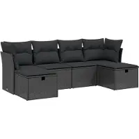 vidaXL 6-delige Loungeset met kussens poly rattan zwart
