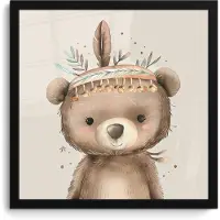 PosterMonkey Poster in lijst - Fotolijst 40x40 cm - Posters - Beer - Boho - Indianentooi - Dieren - Posterlijst zwart - Kamer decoratie - Wanddecoratie kinderkamer - Muurdecoratie babykamer