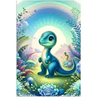 PosterMonkey Poster 40x60 cm - Dino - Blauw - Regenboog - Dinosaurus - Baby - Posters - Kamer decoratie accessoires - Wanddecoratie kinderkamer - Muurdecoratie babykamer