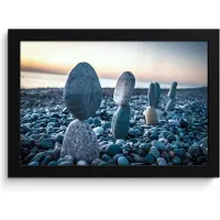 PosterMonkey Poster in lijst - Fotolijst 30x20 cm - Posters - Zen stenen - Zonsondergang - Zee - Posterlijst zwart - Wanddecoratie badkamer - Muurdecoratie WC - Decoratieve accessoires - Toilet muur decoratie