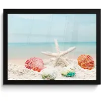 PosterMonkey Poster in lijst - Fotolijst 40x30 cm - Posters - Strand - Zeester - Schelpen - Zee - Posterlijst zwart - Wanddecoratie badkamer - Muurdecoratie WC - Decoratieve accessoires - Toilet muur decoratie