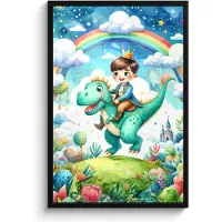 PosterMonkey Poster in lijst - Fotolijst 60x90 cm - Posters - Dino - Prins - Regenboog - Sprookjes - Posterlijst zwart - Kamer decoratie - Wanddecoratie kinderkamer - Muurdecoratie babykamer