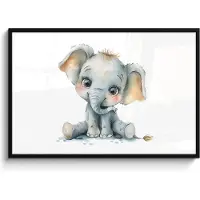 PosterMonkey Poster in lijst - Fotolijst 120x80 cm - Posters - Olifant - Baby dier - Posterlijst zwart - Kamer decoratie - Wanddecoratie kinderkamer - Muurdecoratie babykamer