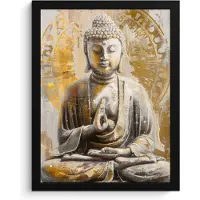 PosterMonkey Poster in lijst - Fotolijst 30x40 cm - Posters - Boeddha - Bloem - Lotus - Wit - Goud - Zen - Posterlijst zwart - Decoratie - Wanddecoratie woonkamer - Muurdecoratie slaapkamer