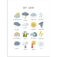 PosterMonkey Poster 120x160 cm - Het weer - Leren voor kinderen - Educatief - Regenboog - Zon - Posters - Kamer decoratie accessoires - Wanddecoratie kinderkamer - Muurdecoratie babykamer