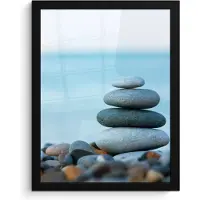 PosterMonkey Poster in lijst - Fotolijst 30x40 cm - Posters - Stenen - Landschap - Zee - Zen - Posterlijst zwart - Wanddecoratie badkamer - Muurdecoratie WC - Decoratieve accessoires - Toilet muur decoratie