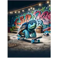 PosterMonkey Poster 90x120 cm - Schildpad - Graffiti - Skateboard - Jongens - Posters - Wanddecoratie tienerkamer - Kamer decoratie voor tieners - Tiener jeugdkamer accessoires