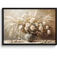 PosterMonkey Poster in lijst - Fotolijst 90x60 cm - Posters - Bloemen - Vaas - Stilleven - Beige - Posterlijst zwart - Decoratie - Wanddecoratie woonkamer - Muurdecoratie slaapkamer