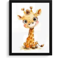 PosterMonkey Poster in lijst - Fotolijst 30x40 cm - Posters - Giraf - Baby dier - Wilde dieren - Posterlijst zwart - Kamer decoratie - Wanddecoratie kinderkamer - Muurdecoratie babykamer