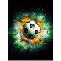 PosterMonkey Poster 30x40 cm - Bal - Voetbal - Groen - Oranje - Rook - Posters - Wanddecoratie tienerkamer - Kamer decoratie voor tieners - Tiener jeugdkamer accessoires