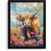 PosterMonkey Poster in lijst - Fotolijst 30x40 cm - Posters - Schotse hooglander - Natuur - Kleurrijk - Bloemen - Posterlijst zwart - Decoratie - Wanddecoratie woonkamer - Muurdecoratie slaapkamer
